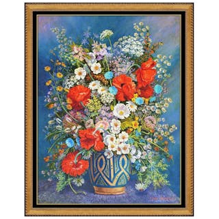 Ian Hornak Original Painting On Canvas Flower Still Life Signed Framed Artwork
