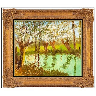 Paul Emile Pissarro Original Oil Painting On Canvas Signed Water Landscape Art
