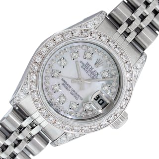 Rolex Lady Datejust Watch Quickset Steel & 18K Gold MOP String Diamond