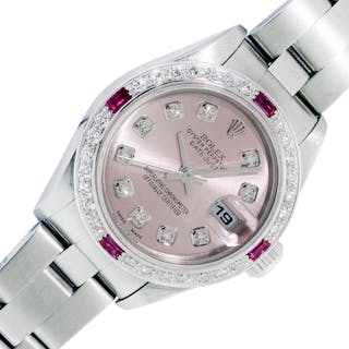 Rolex Lady Datejust Steel and 18K Gold Salmon Roman Diamond Watch