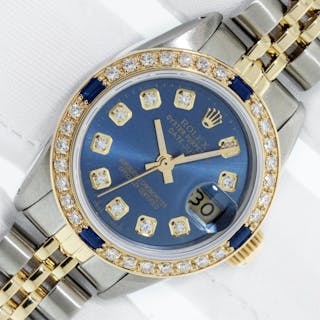 Rolex Lady DateJust Blue Diamond Watch Steel and 18k Gold Diamond Sapp