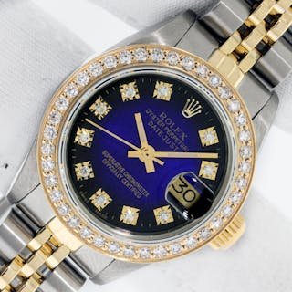Rolex Lady DateJust Blue Vignette Diamond Steel - 18k Gold Diamond Bez