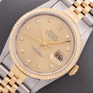 Rolex Mens Datejust 36 Factory Champagne Diamond 16233 Steel and 18k G