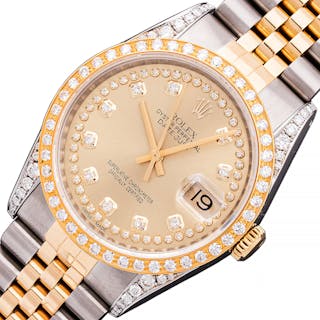 Rolex Mens DateJust Champagne Diamond Dial Steel and 18k Gold Diamond