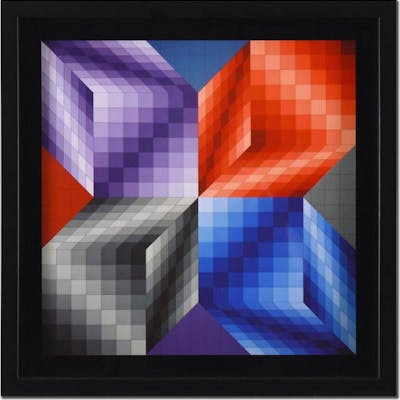 Victor Vasarely (1908-1997), "Kub-Stri (1972)" Framed Heliogravure