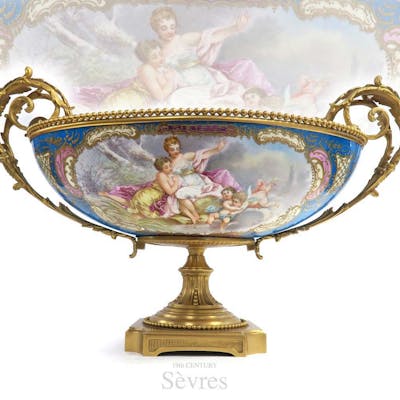 Large 19th C. French Sevres Porcelain Gilt Bronze Centerpiece Bowl