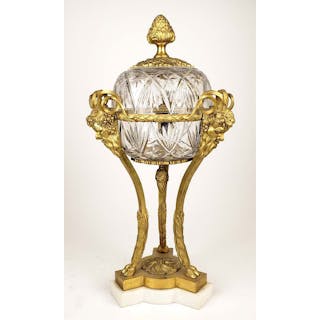 19th C. French Bronze & Baccarat Crystal Figural Centerpiece