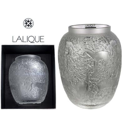 Lalique Crystal Clear & Frosted Glass Deers Vase