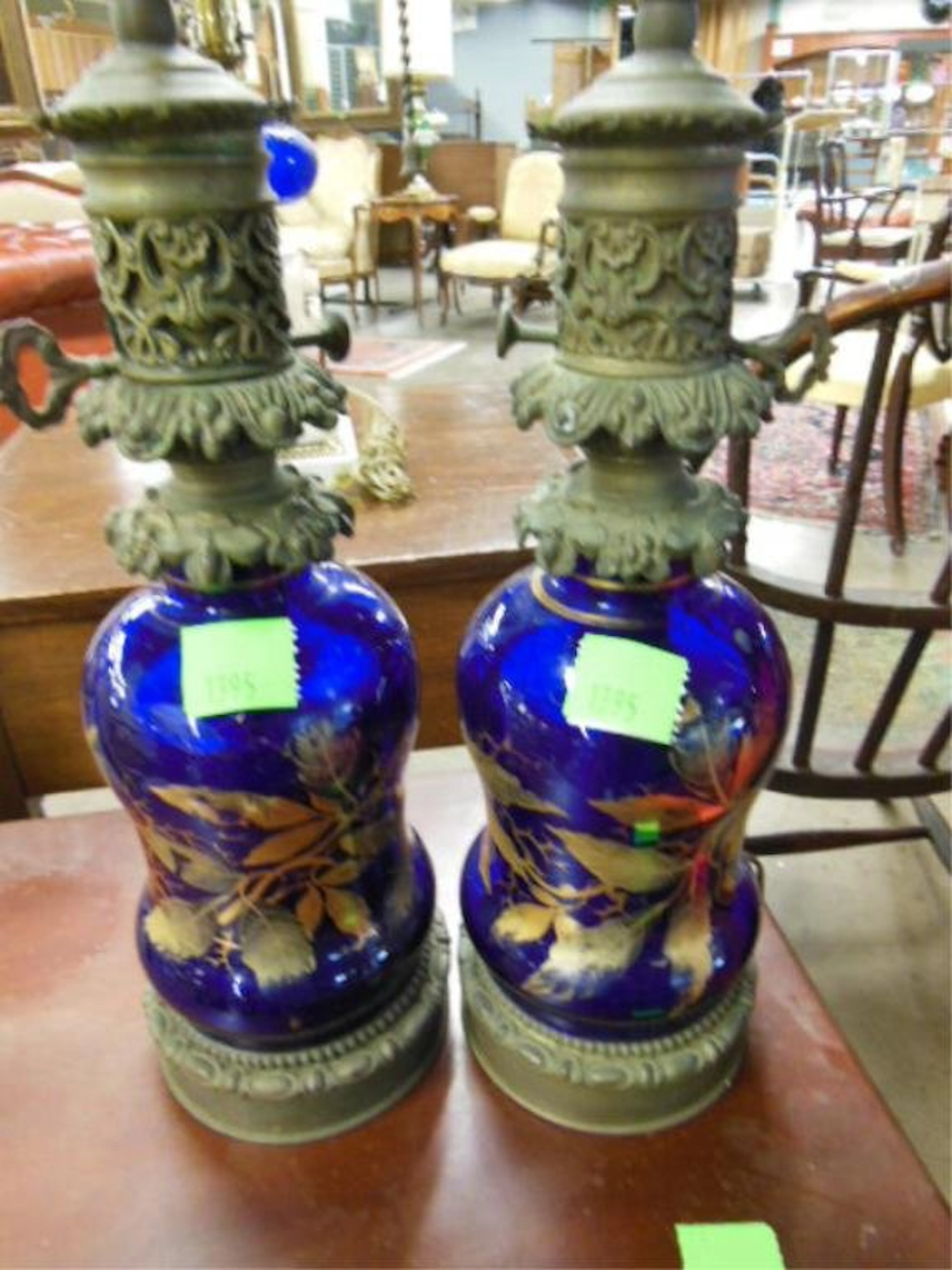 1395: Pr Victorian Cobalt Glass Lamps