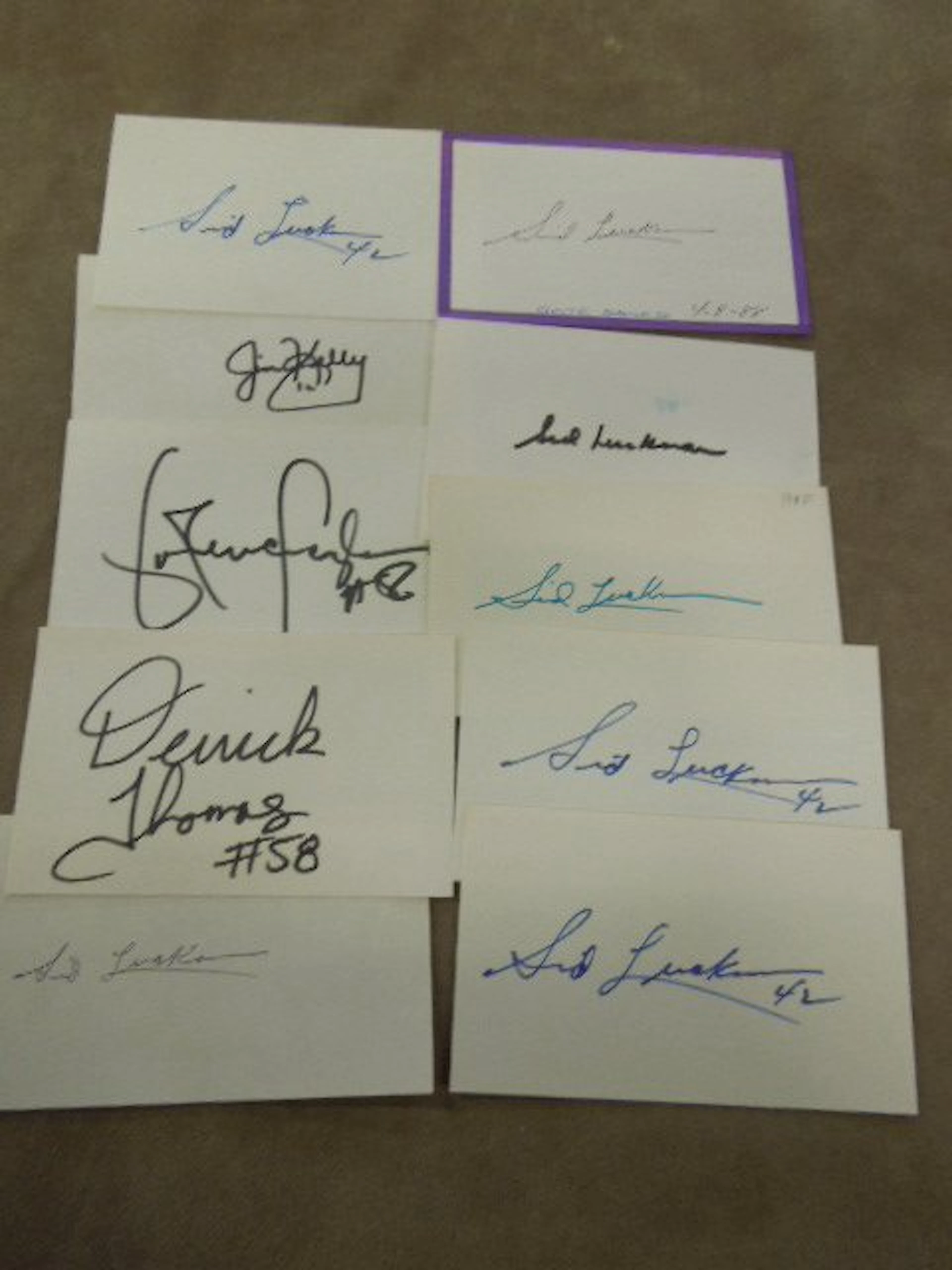 10 Signed Index Cards Football