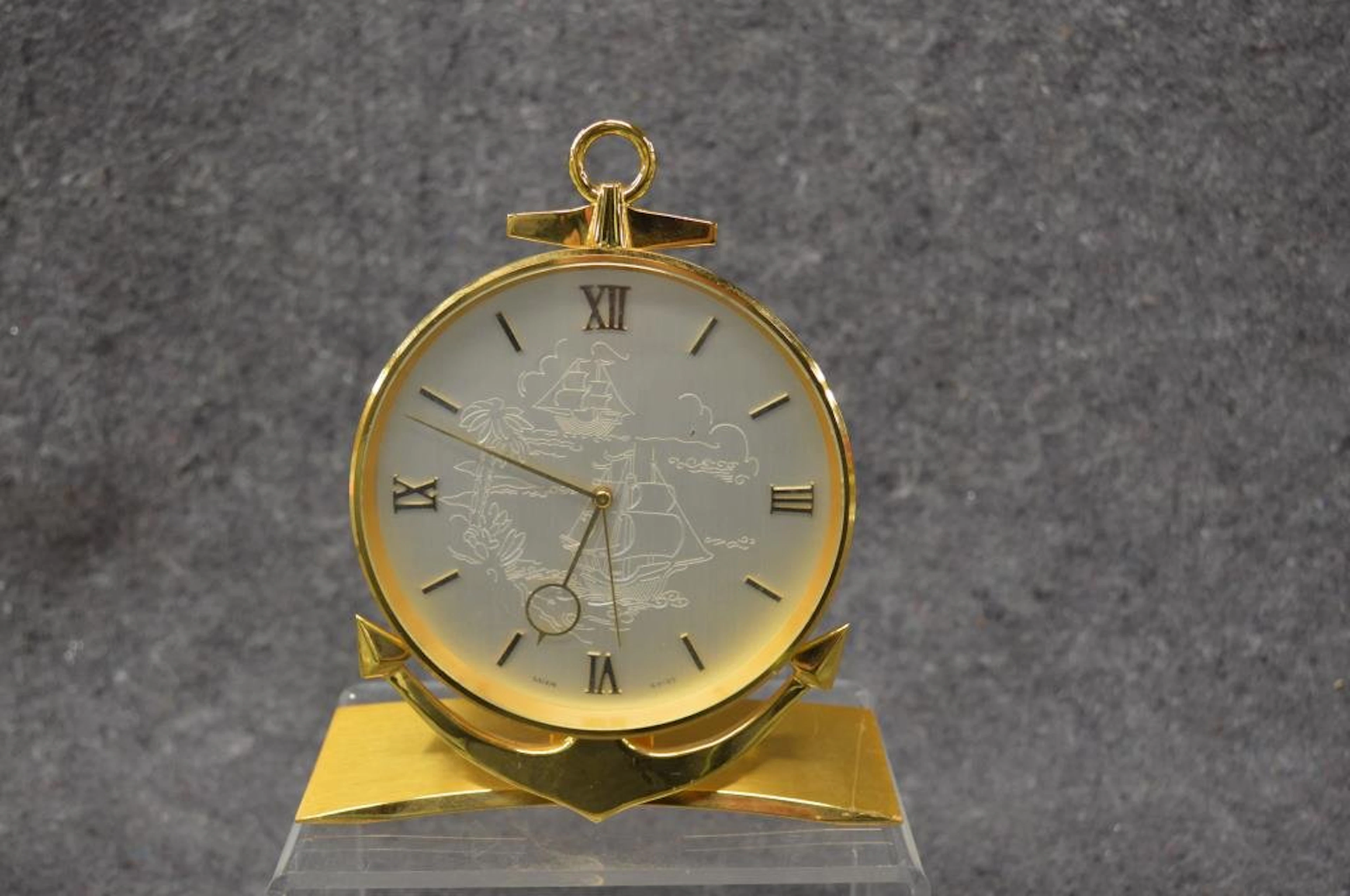 Salem Ship's type alarm clock, brass and ebonized