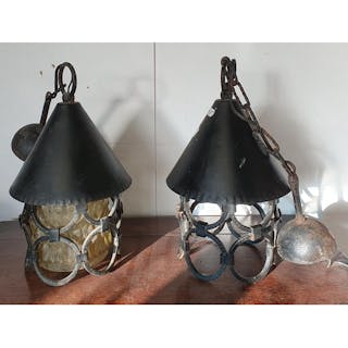 A good pair of early 20th Century Hall Lanterns. (one lackin...