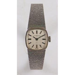 A Longines 9 carat white gold ladies wristwatch, the signed ...