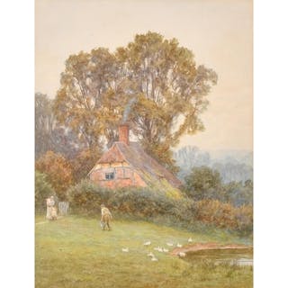 Helen Allingham (1848-1926) British. 'Cottage Scene' with fi...