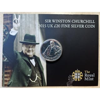 UK 2015 x5 Winston Churchill silver £20 coins, in original R...