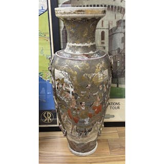 A massive Japanese Satsuma pottery vase, 89cm high (neck rep...