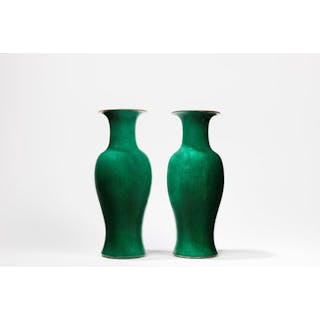 TWO APPLE GREEN PORCELAIN VASES, China, late 19th century / early 20th century