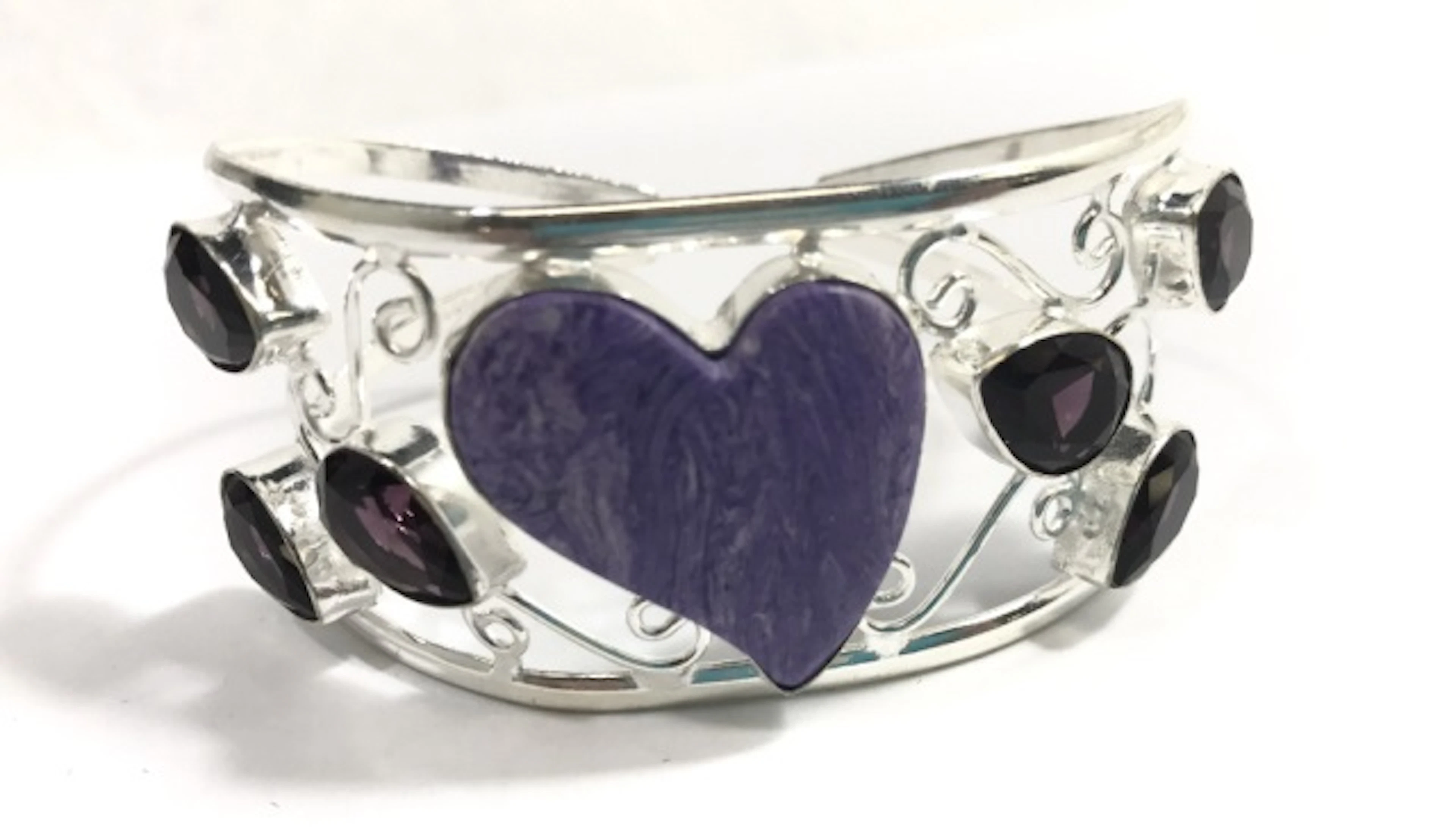 SUPERB 40CT CHAROITE HEART/AMETHYST BRACELET
