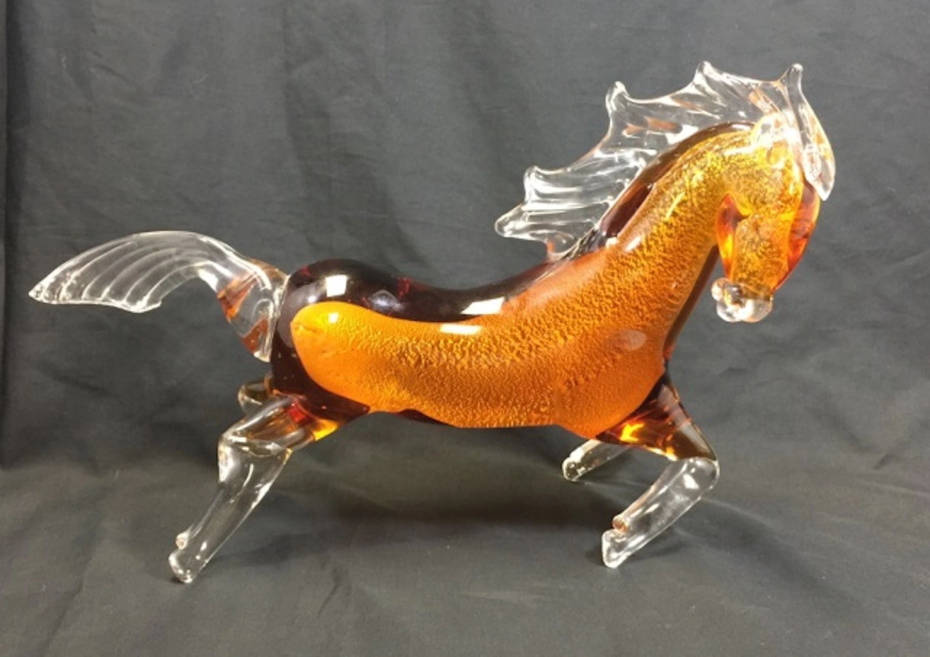STUNNING MURANO AMBER GLASS HORSE SCULPTURE