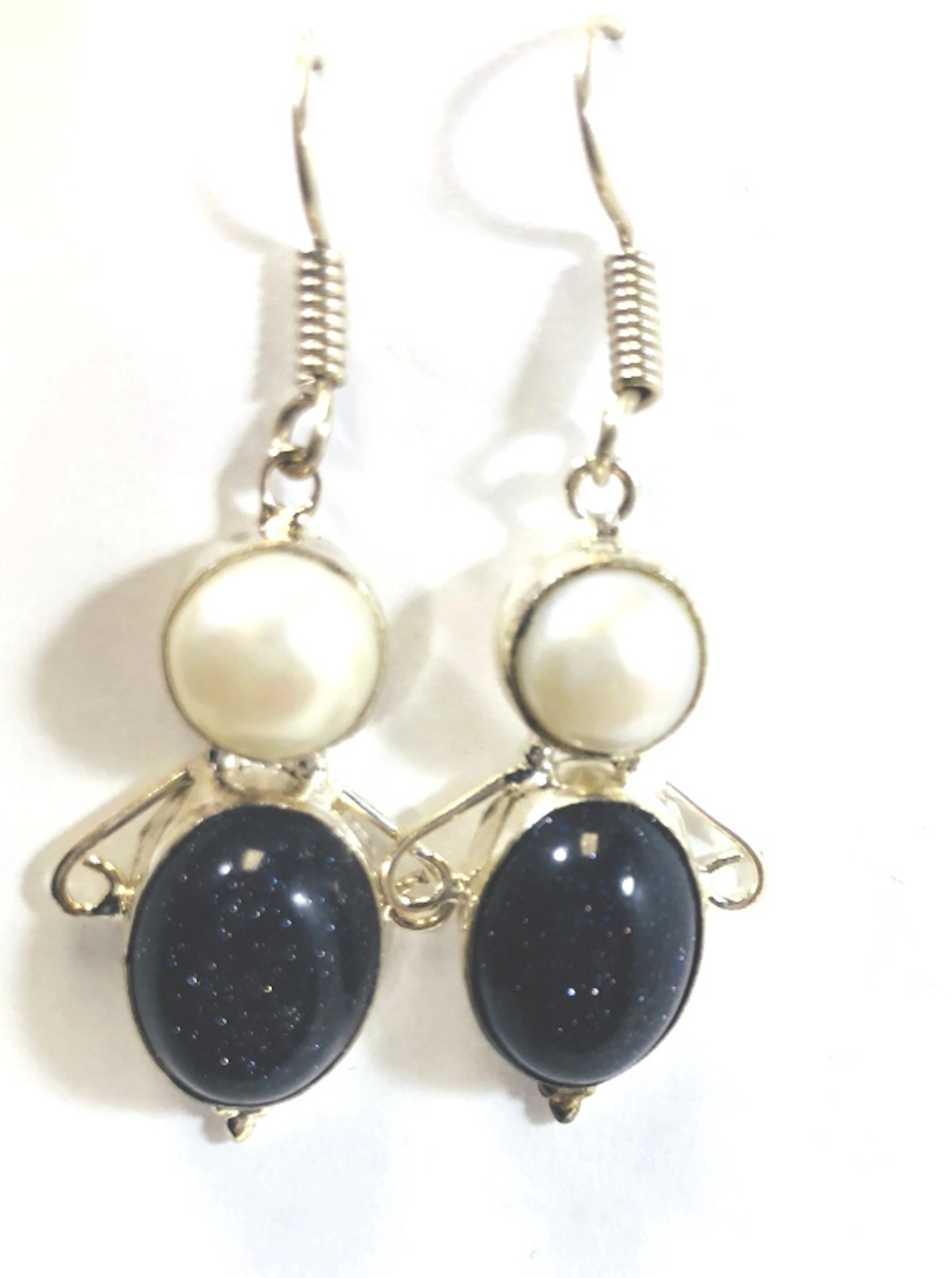 SHIMMERING BLUE SUNSTONE/PEARL SILVER EARRINGS