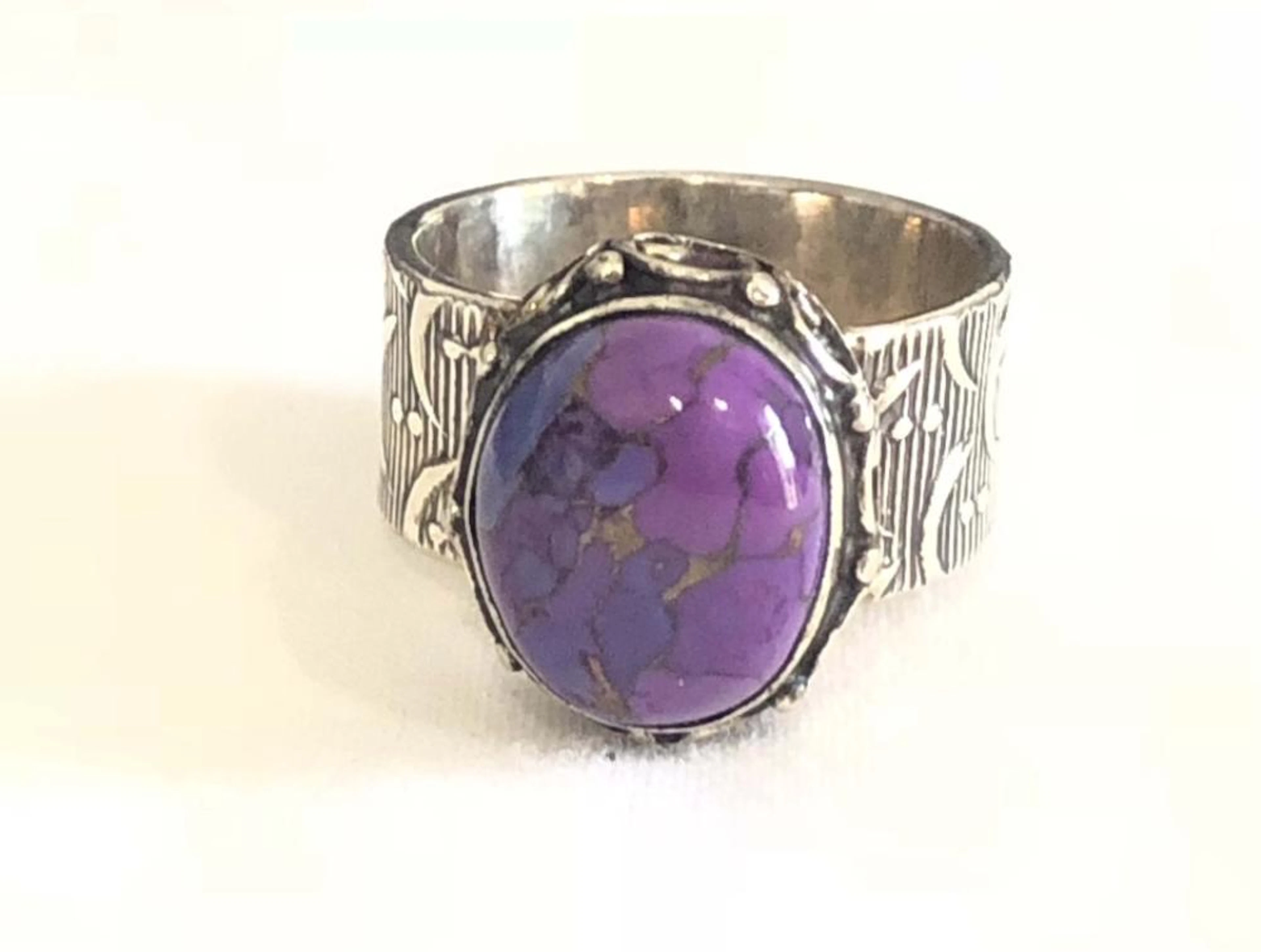 VINTAGE STERLING RUSSIAN CHAROITE FILIGREE RING