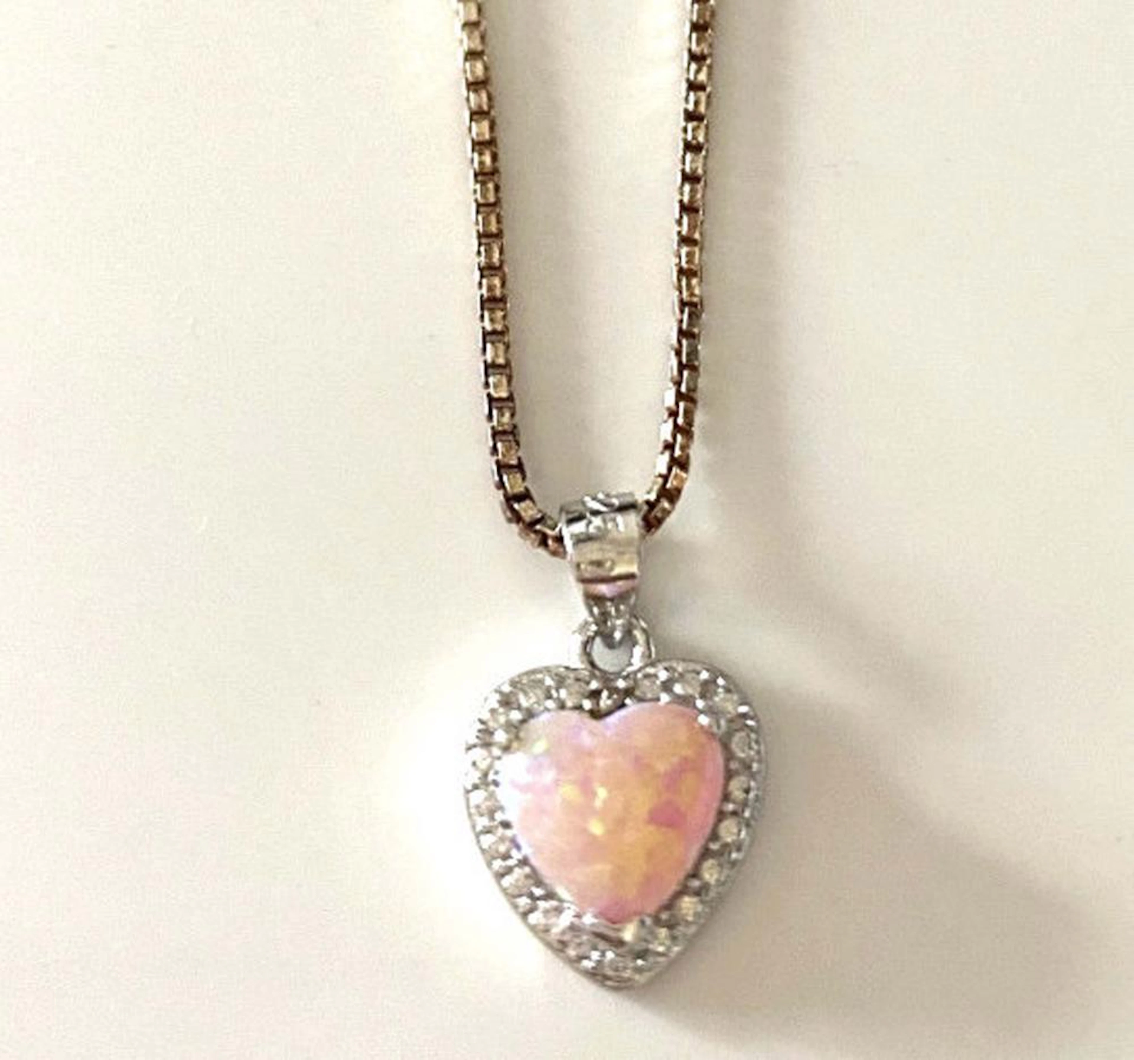 PRECIOUS PINK FIRE OPAL HEART PENDANT NECKLACE