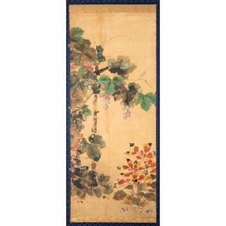 葡萄と十葉錦 (Grapes and Caladium Bicolors) 喜多川 相説 (Sosetsu Kitagawa)