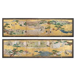 宮中遊戯図（六曲一双小屏風）(The Scene of Playing in Palace (A pair of six-panel