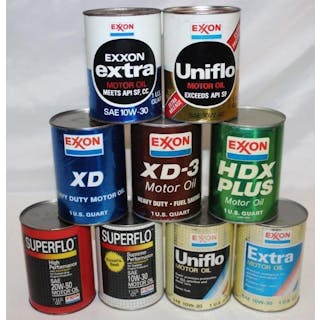Group of 9 One Quart Motor Oil Cans Exxon