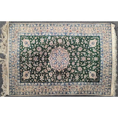 Middle Eastern Nain Wool Carpet Rug Blue Ground 1950s
