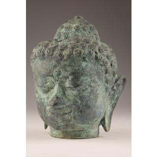 Antique Chinese or Thai Bronze Buddha Head