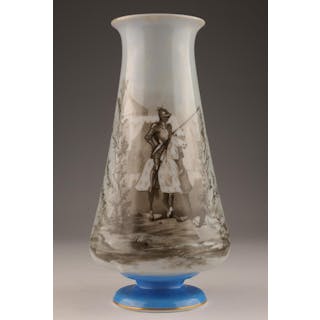 Antique Grisaille Knight on Horseback Glass Vase