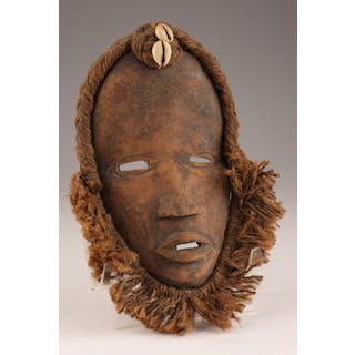African Small Carved Wood Mask with Cowrie Shells