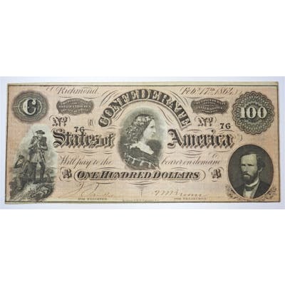 1864 $100 CONFEDERATE STATES NOTE