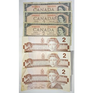 (6) $2 BANK OF CANADA NOTES