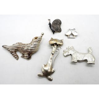 (5) ANIMAL STERLING BROOCHES