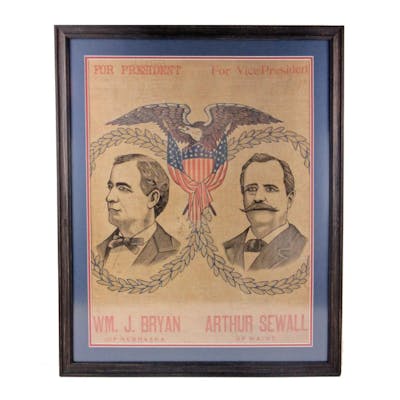 Oversized 1896 Democratic Election Banner for William J. Bryan & Sewall
