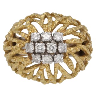 Diamant-Ring Vintage-Ring in Gelbgold 18K, luftig bombiert und mit