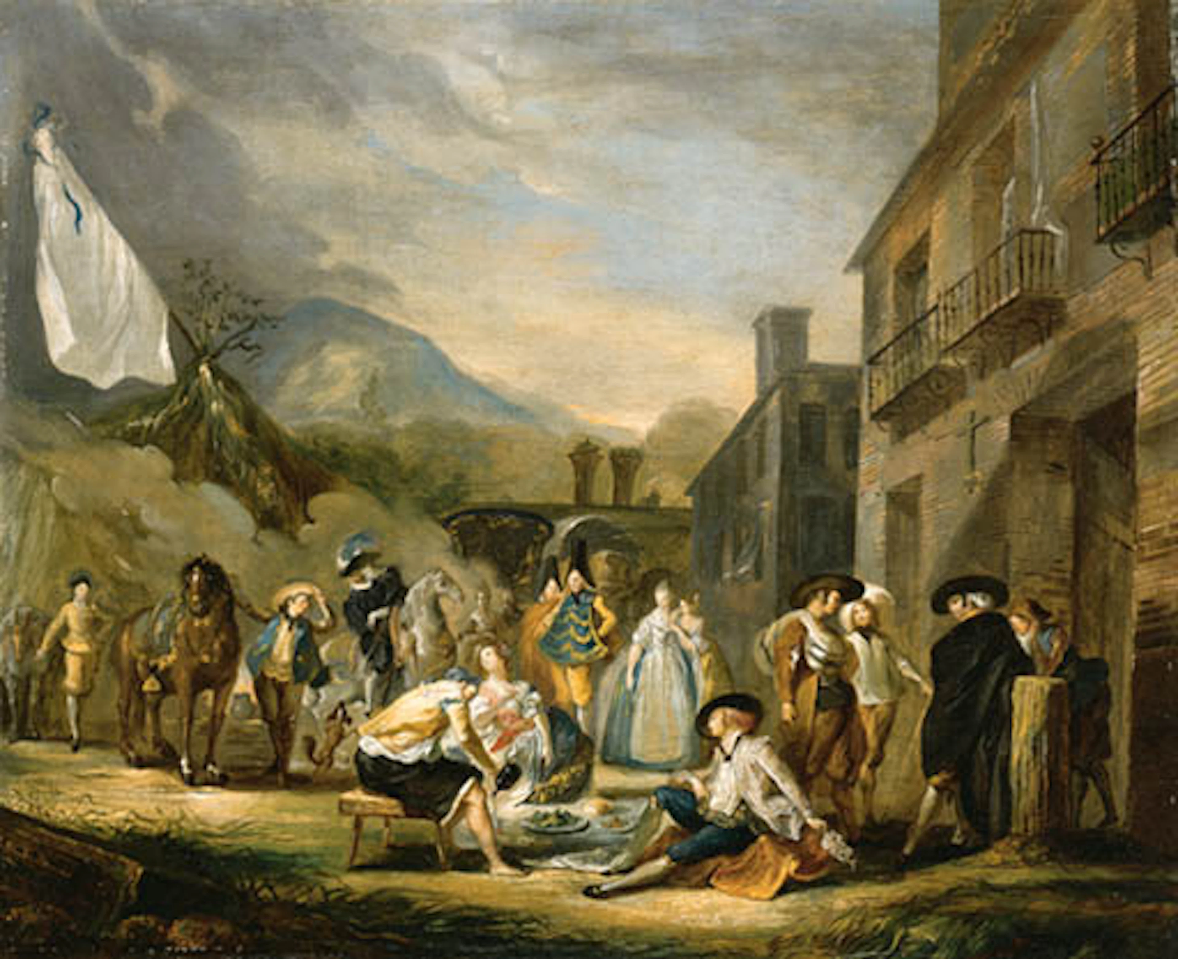 Gentlefolk picnicing in a Village