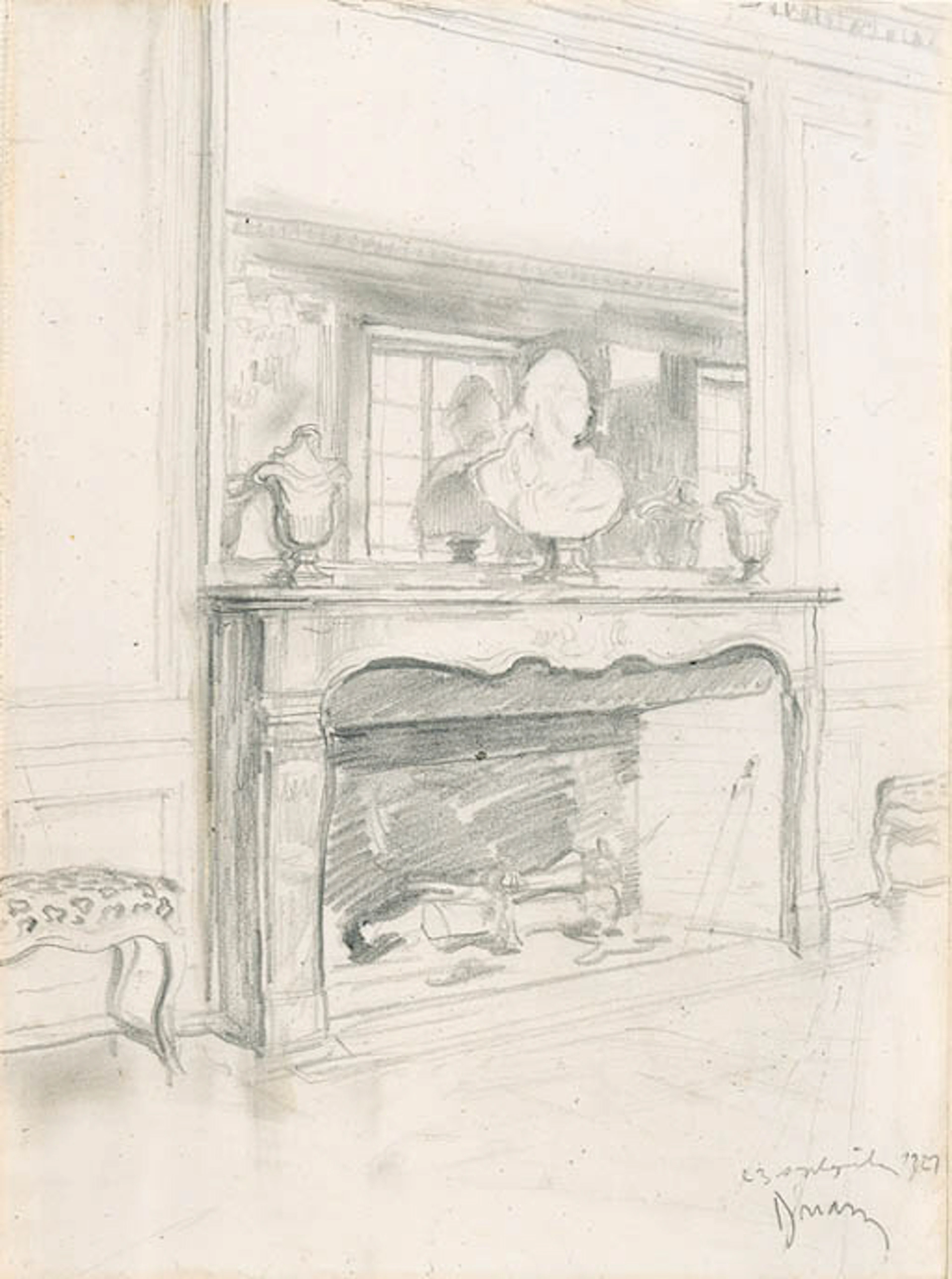 'LE GALERIE DE LA VILLA TRIANON', A PENCIL DRAWING ON PAPER