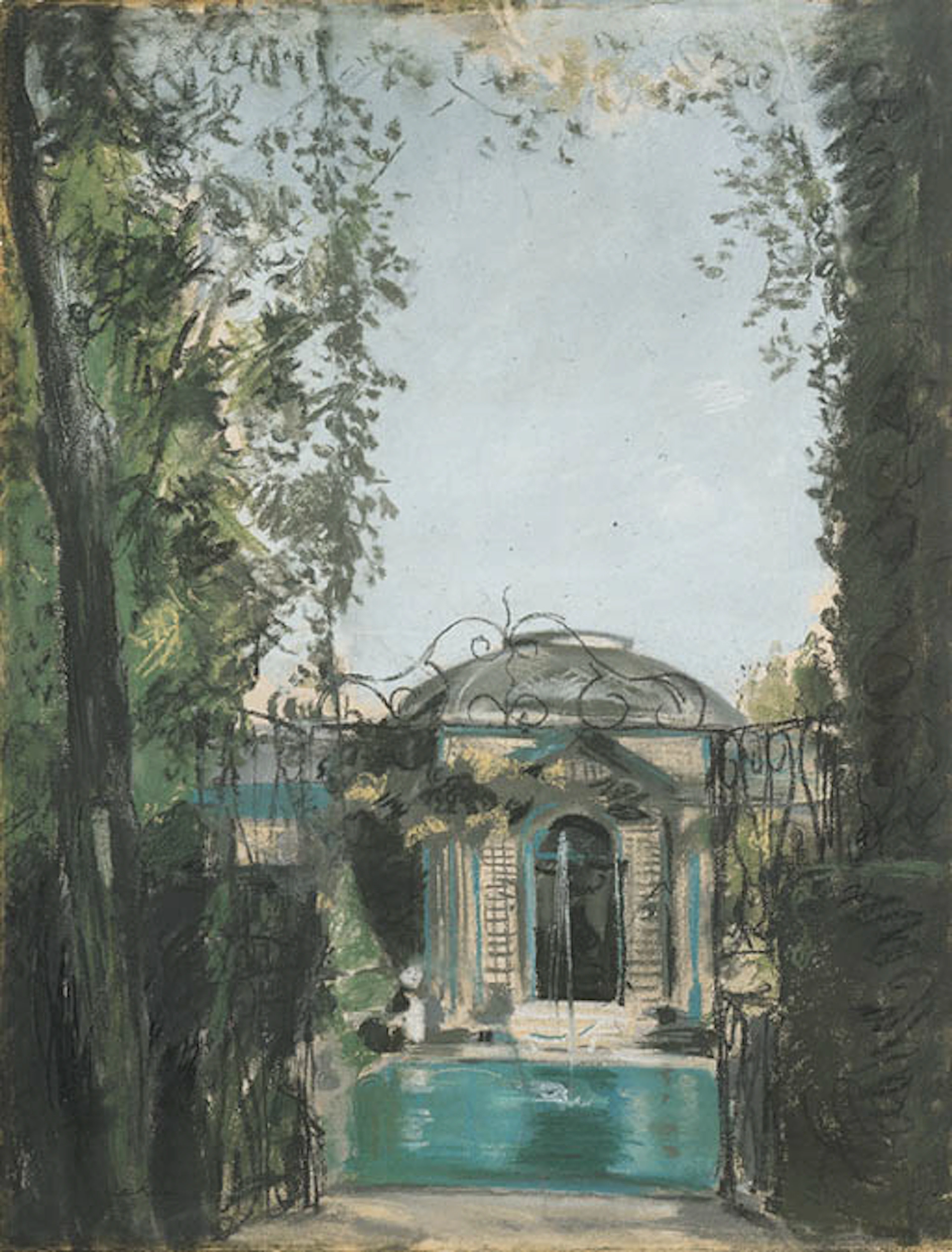 'LE PAVILION DE MUSIQUE DE LA 'VILLA TRIANON'', A PASTEL DRAWING ON PAPER