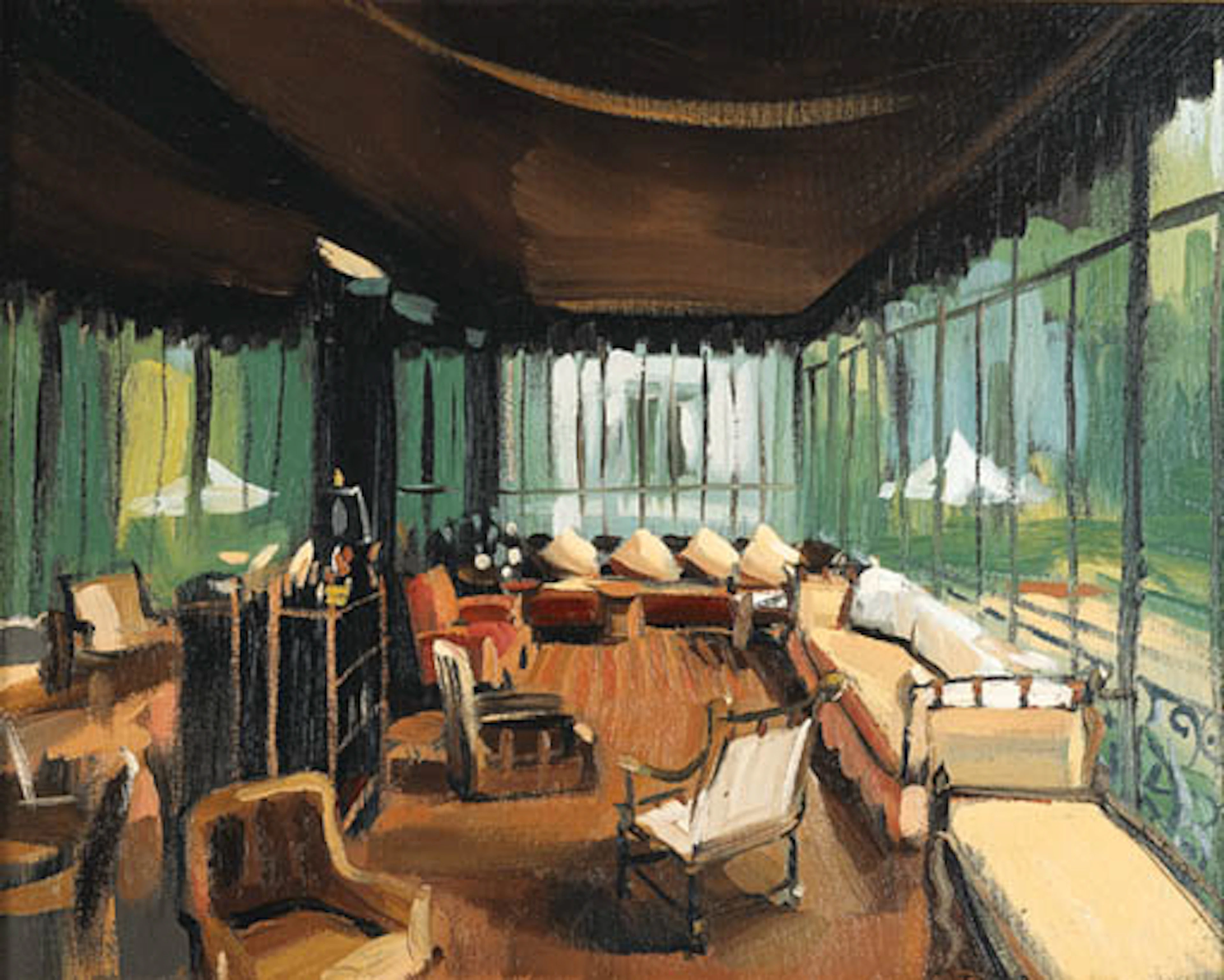 'TERRACE SUNROOM, VILLA TRIANON', AN OIL ON CANVAS PAINTING