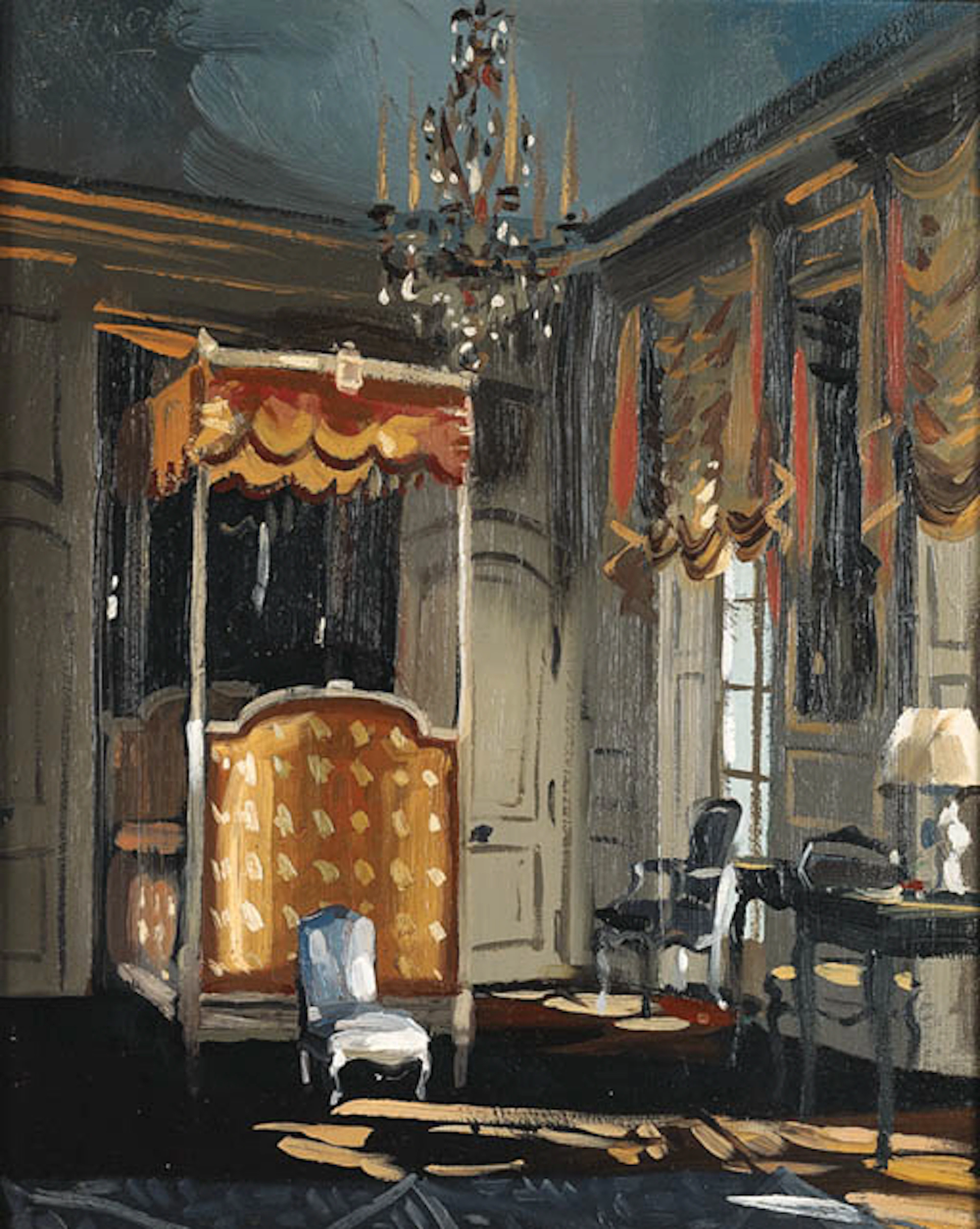 'THE STATE BEDROOM, 'VILLA TRIANON'', AN OIL ON CANVAS PAINTING