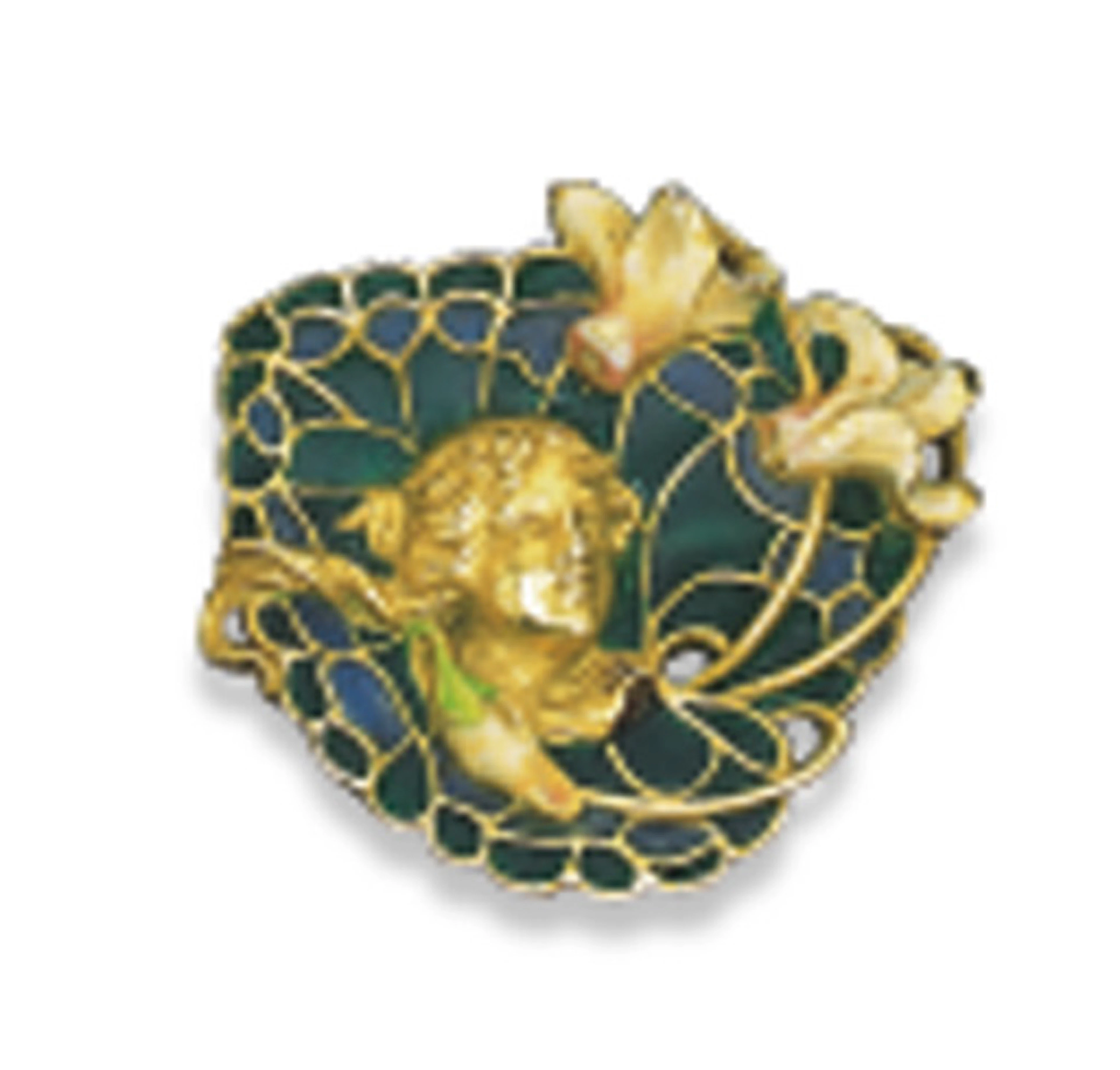 AN ART NOUVEAU PLIQUE-A-JOUR ENAMEL BROOCH, BY EUGENE FEUILLATRE