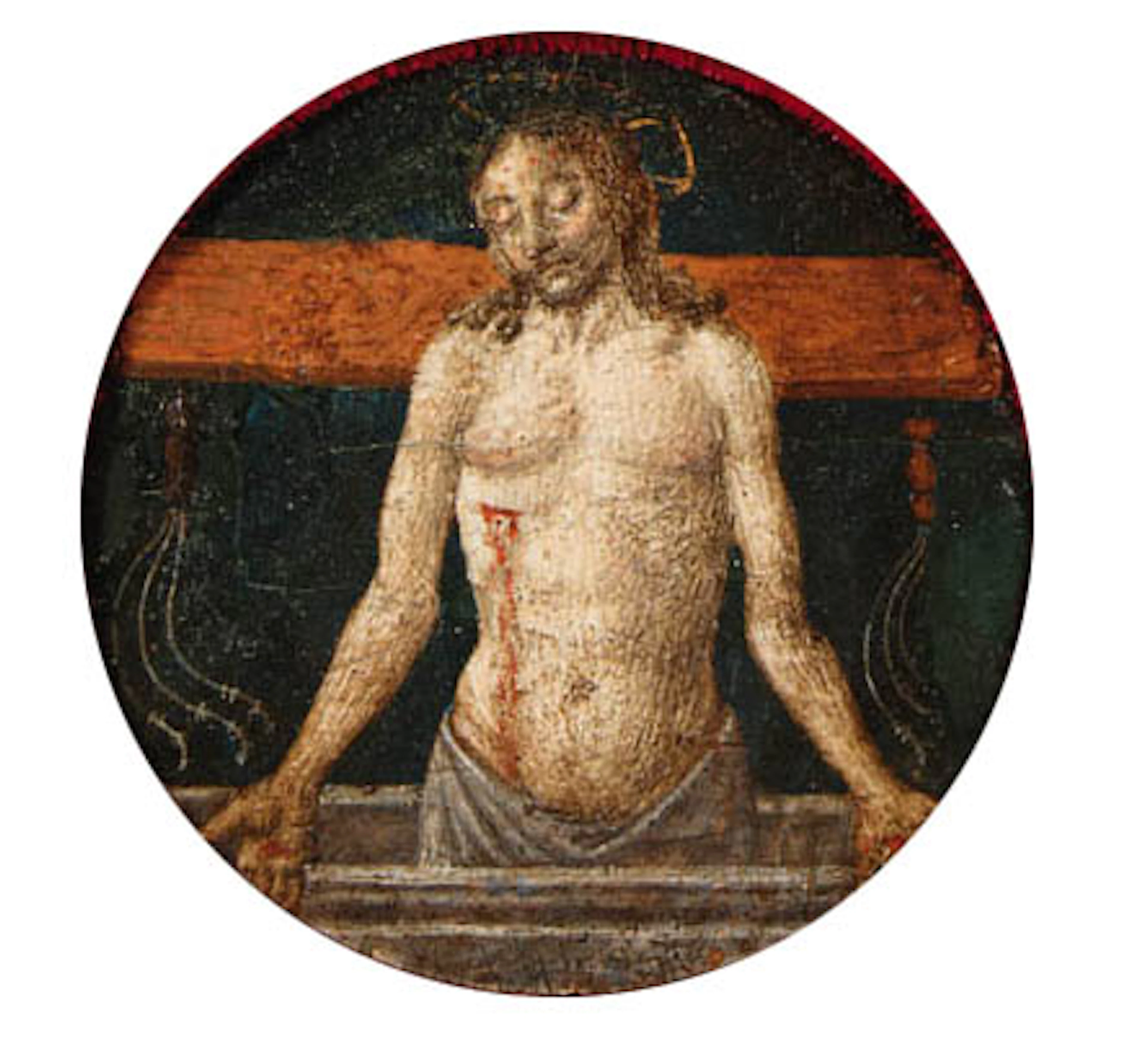 The Risen Christ with the Instruments of the Passion: a roundel from a predella