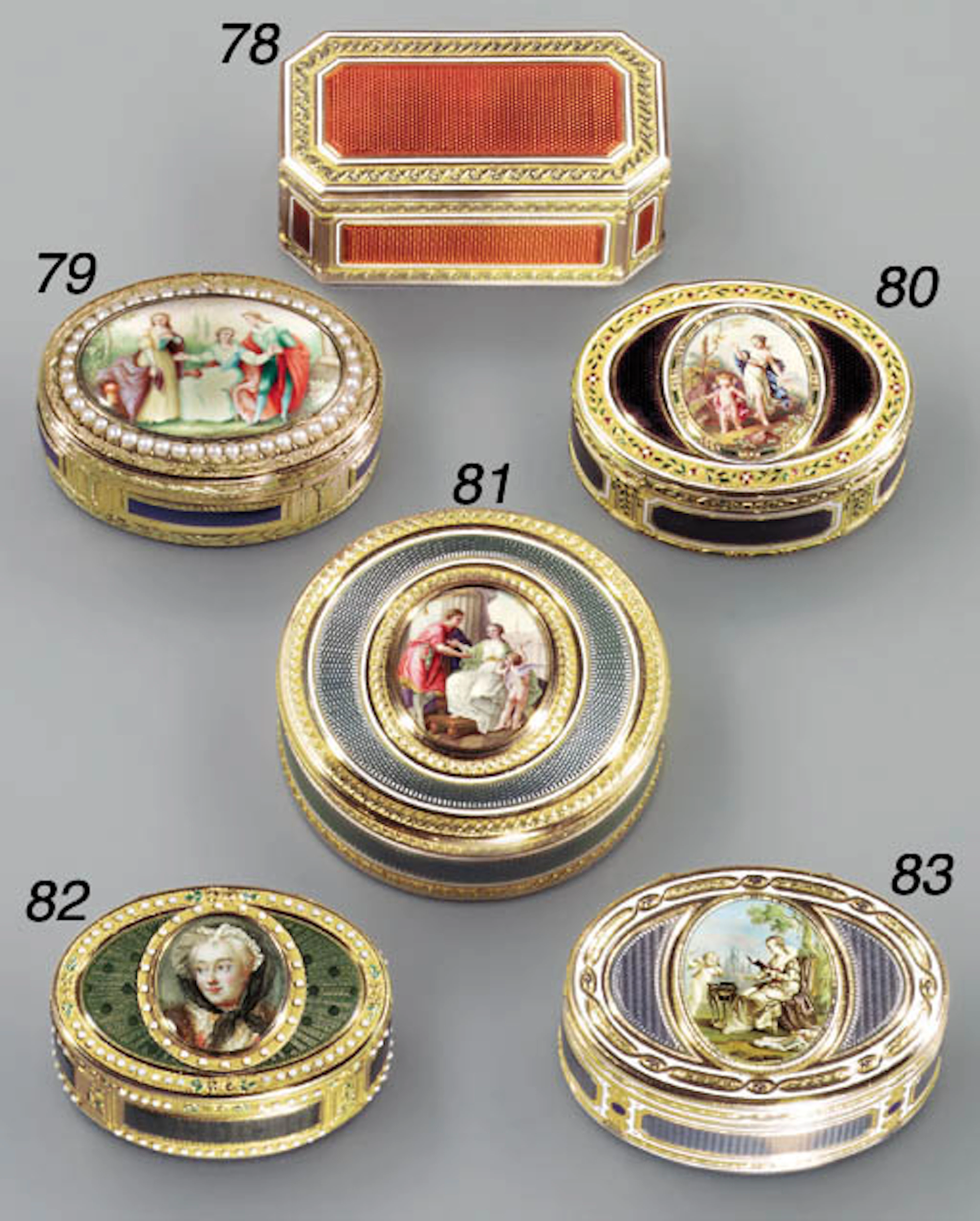 A LOUIS XVI ENAMELLED GOLD BONBONNIERE SET WITH AN ENAMEL PLAQUE