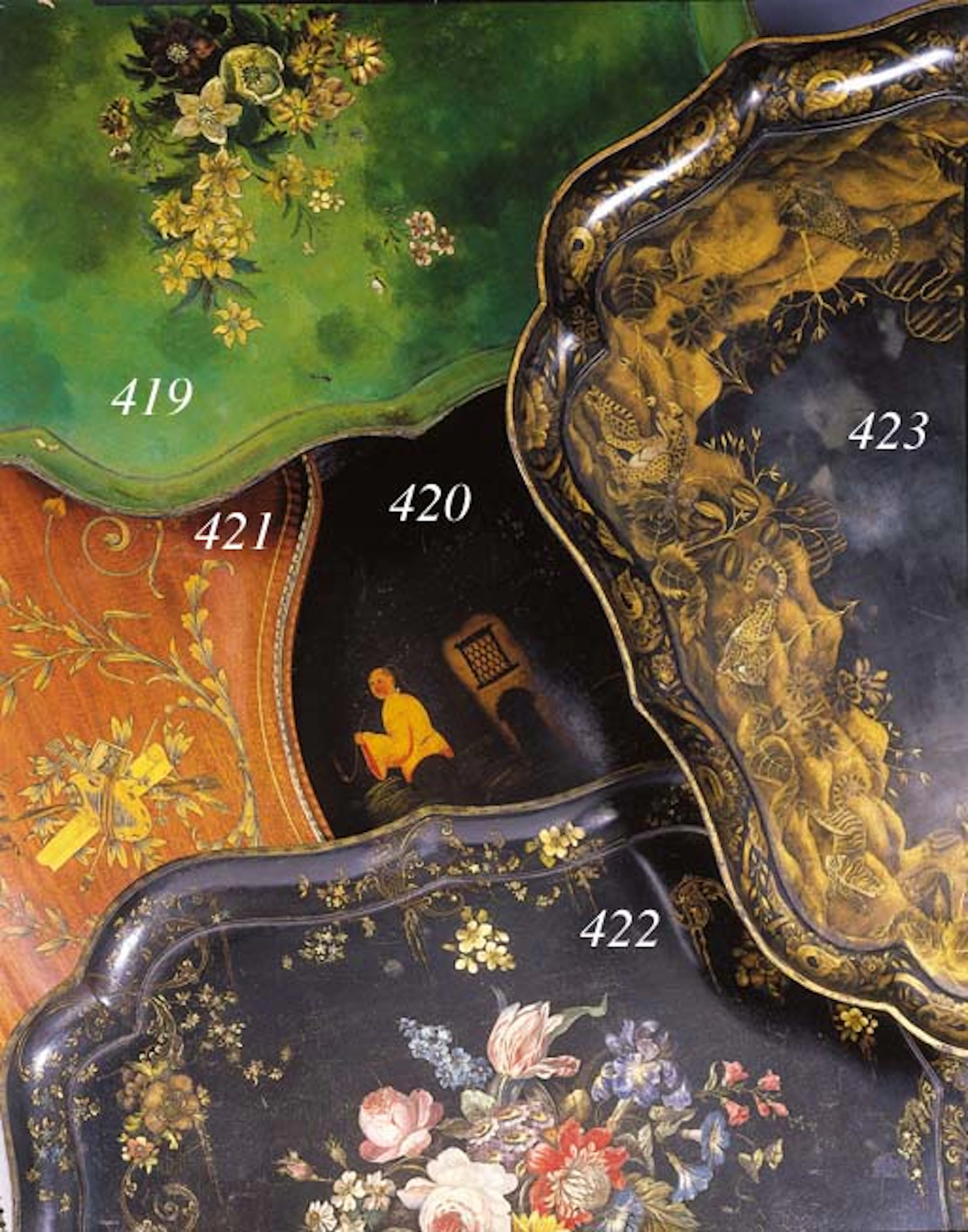 A VICTORIAN PAPIER MACHE TRAY ON LATER STAND