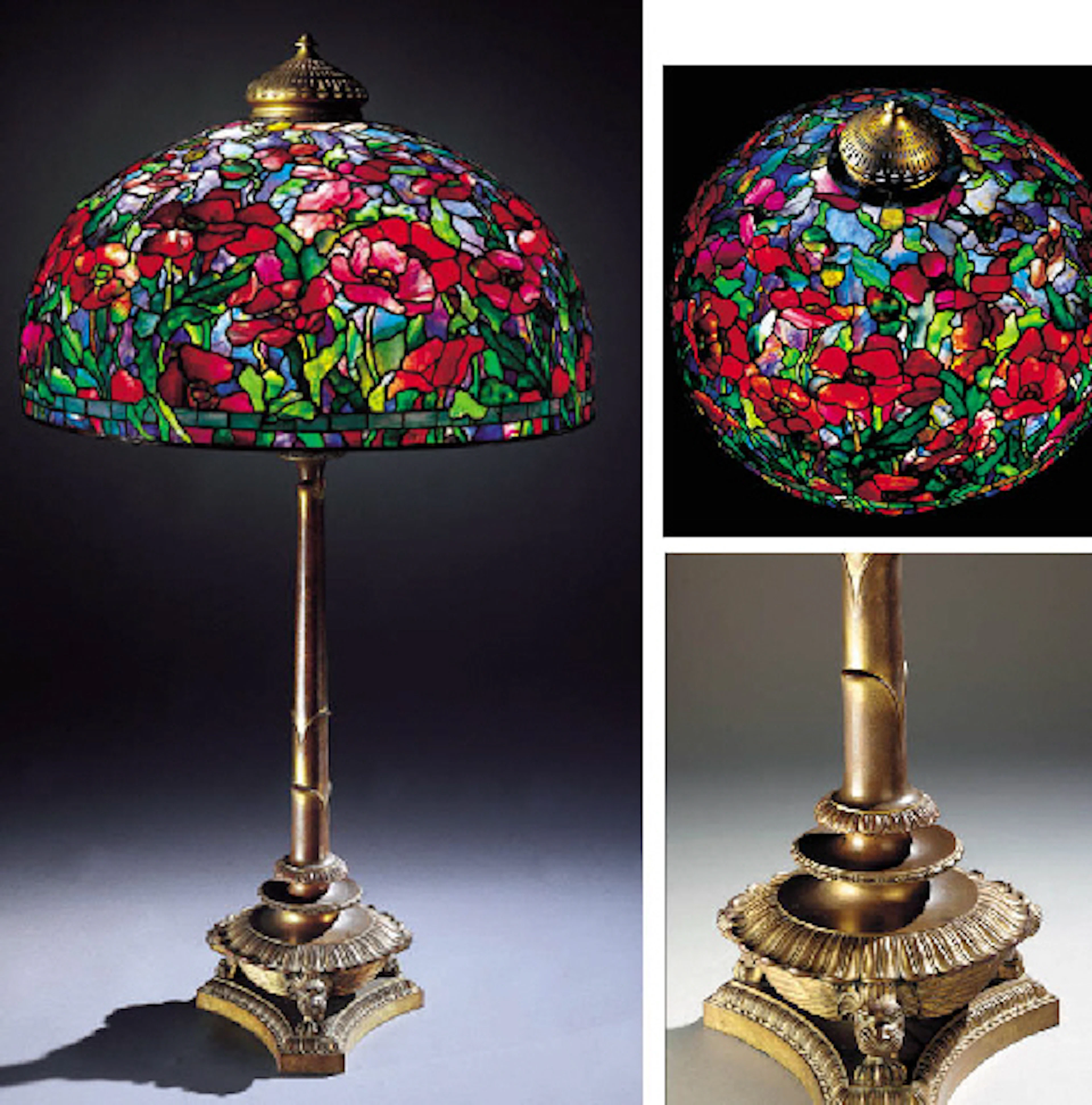 A 'POPPY' LEADED GLASS AND GILT-BRONZE FLOOR LAMP