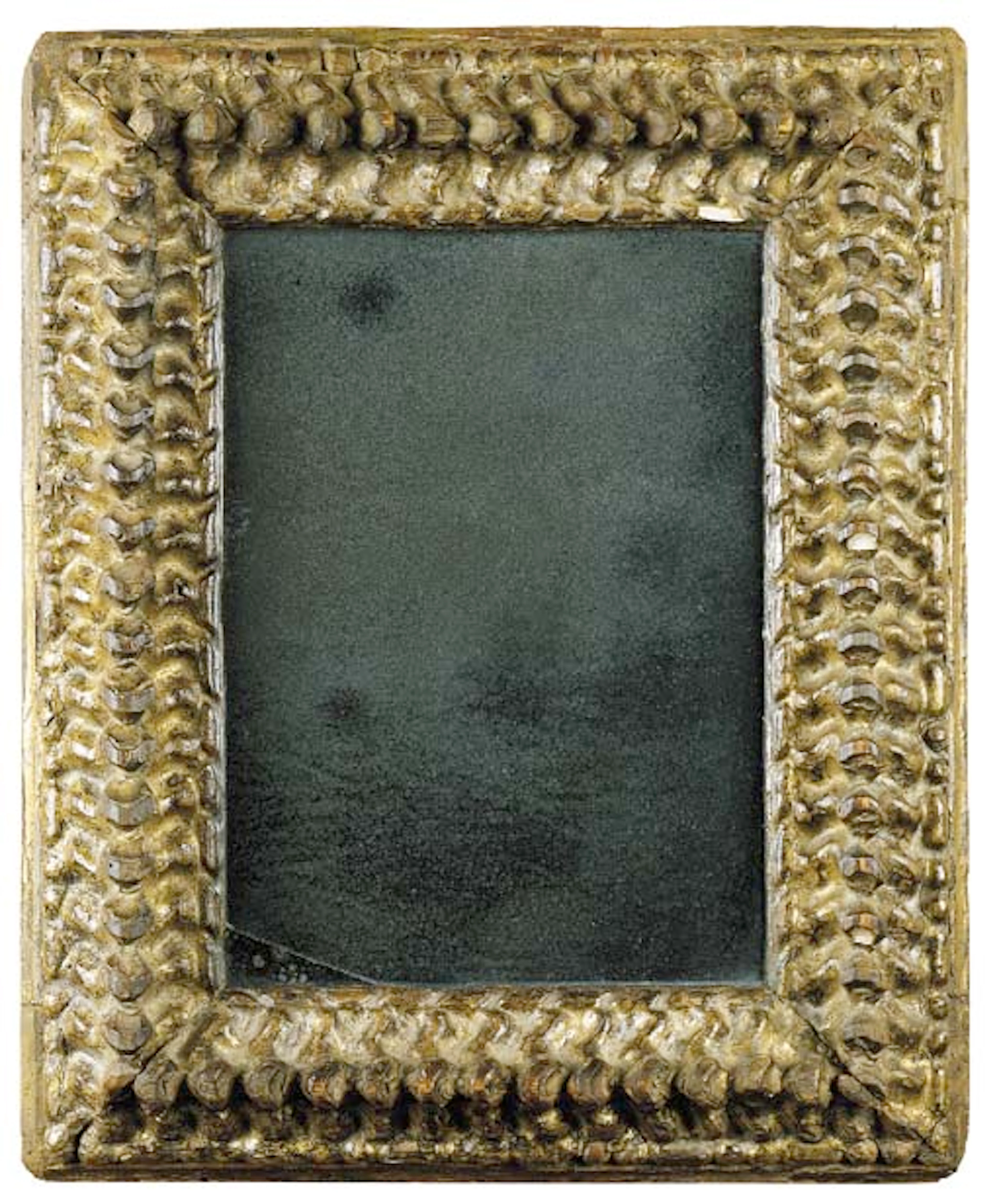 Cornice intagliata a pigne e dorata con specchio antico