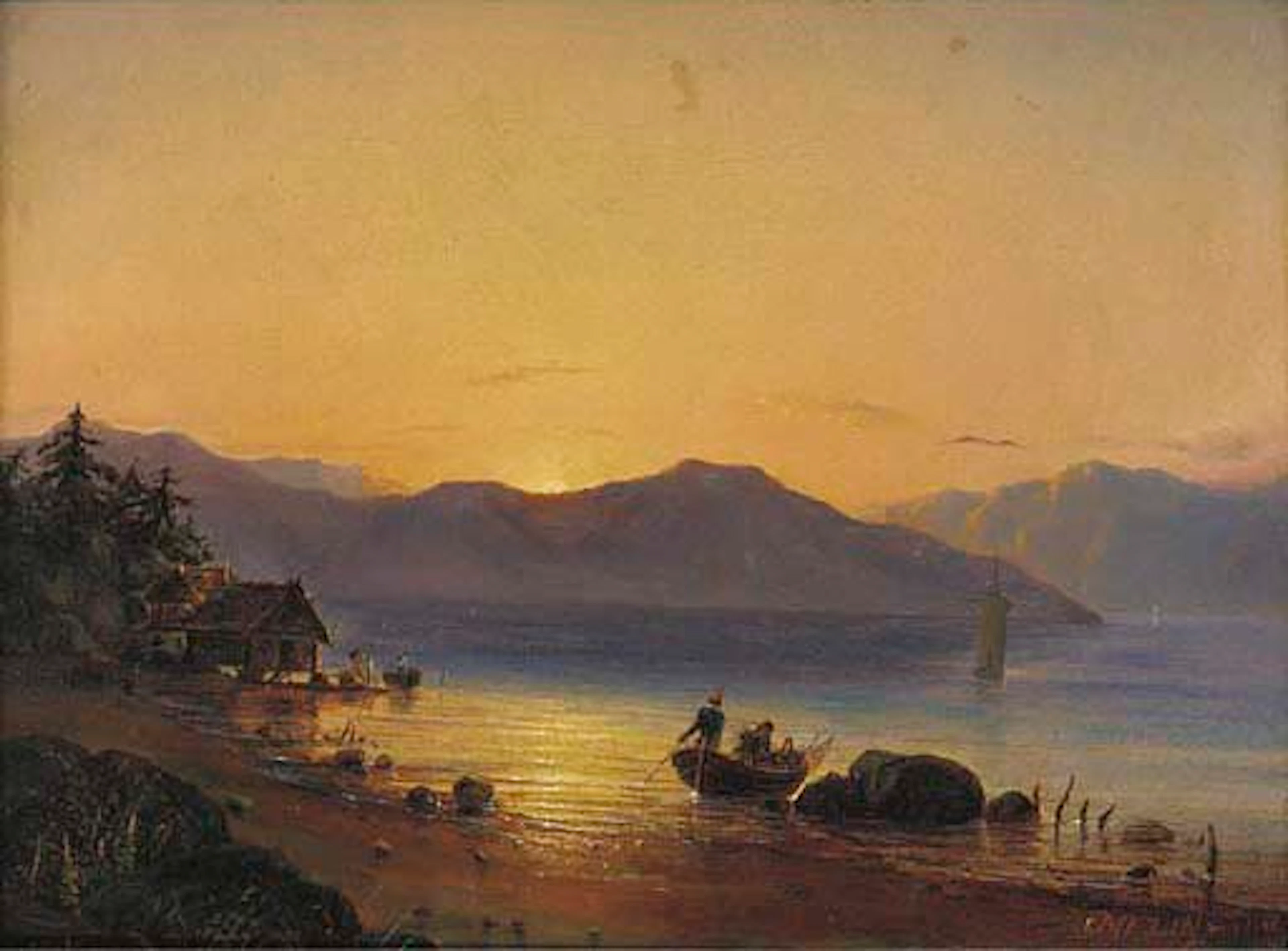 Setting off from the shore at sunrise